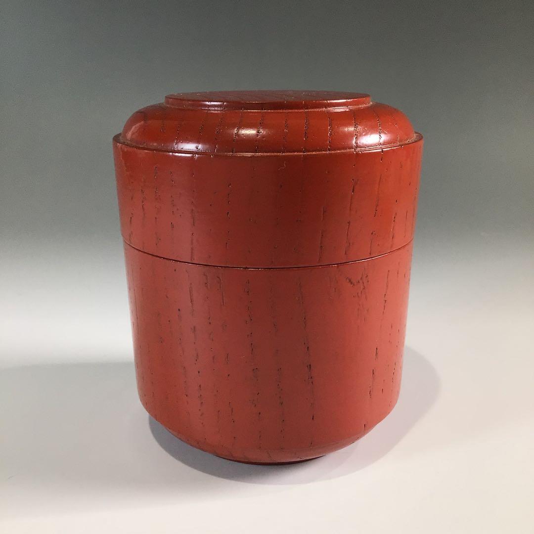 Ｐ５９９　薄茶器　『木製』『石村英一作』『朱塗』『棗』　共箱　茶道具