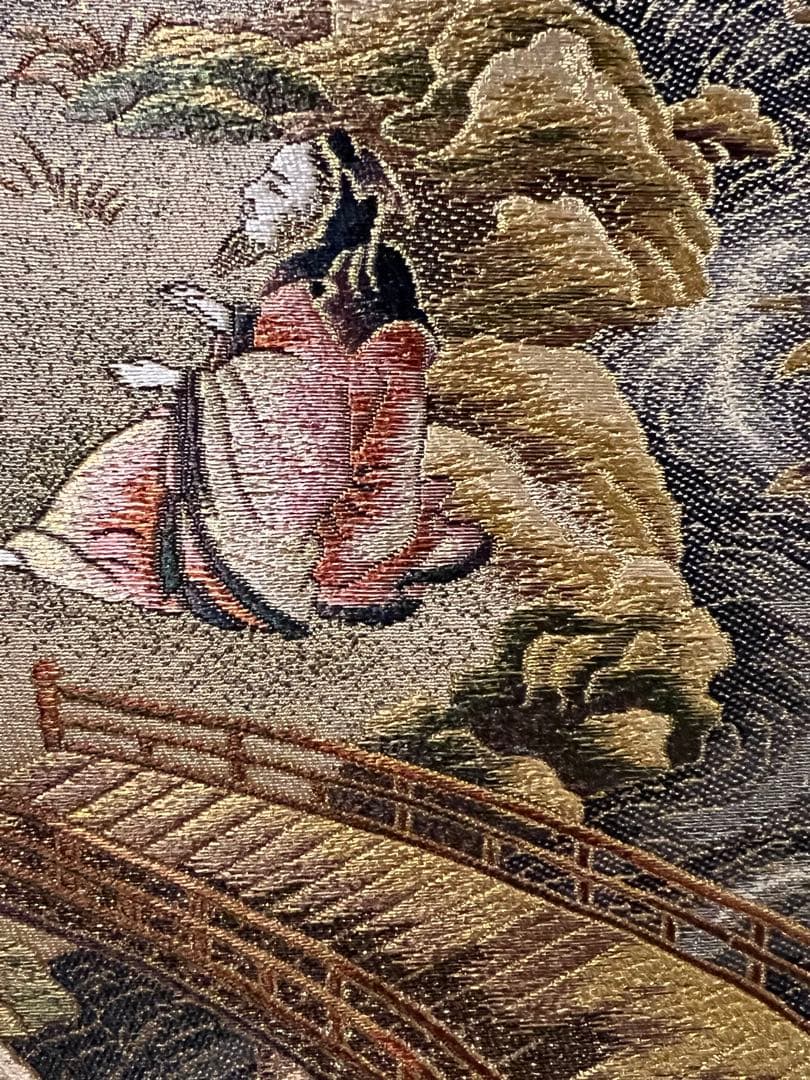 西陣織「吉祥十全図」織物 細密刺繍 七福神 富士 日本画 掛軸 掛け軸 茶掛