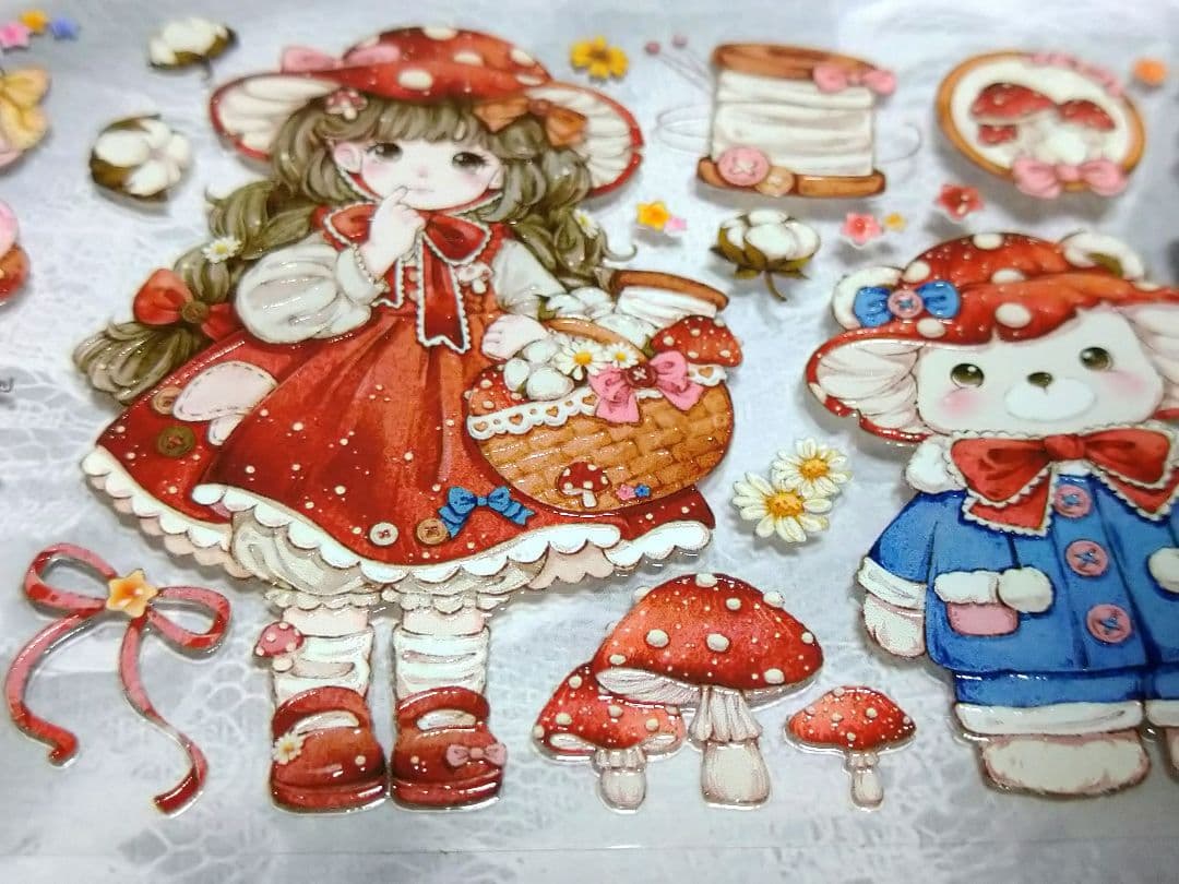 J704＃蘑菇织屋(水晶)浸月岛切り売り海外人物装飾マステ女の子