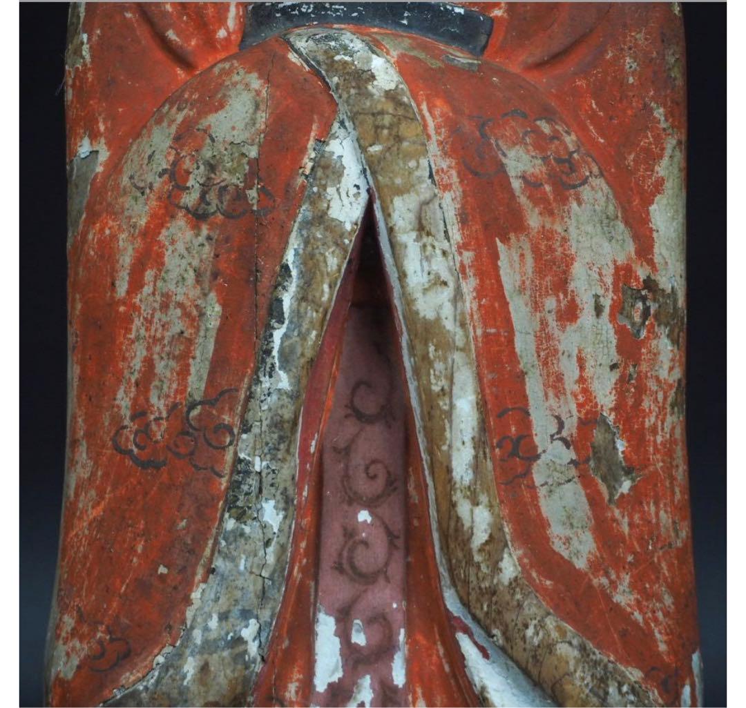 送料無料　鎌倉～室町時代　木彫り 木彫立像 古仏　仏像　総高42.3ｃｍ