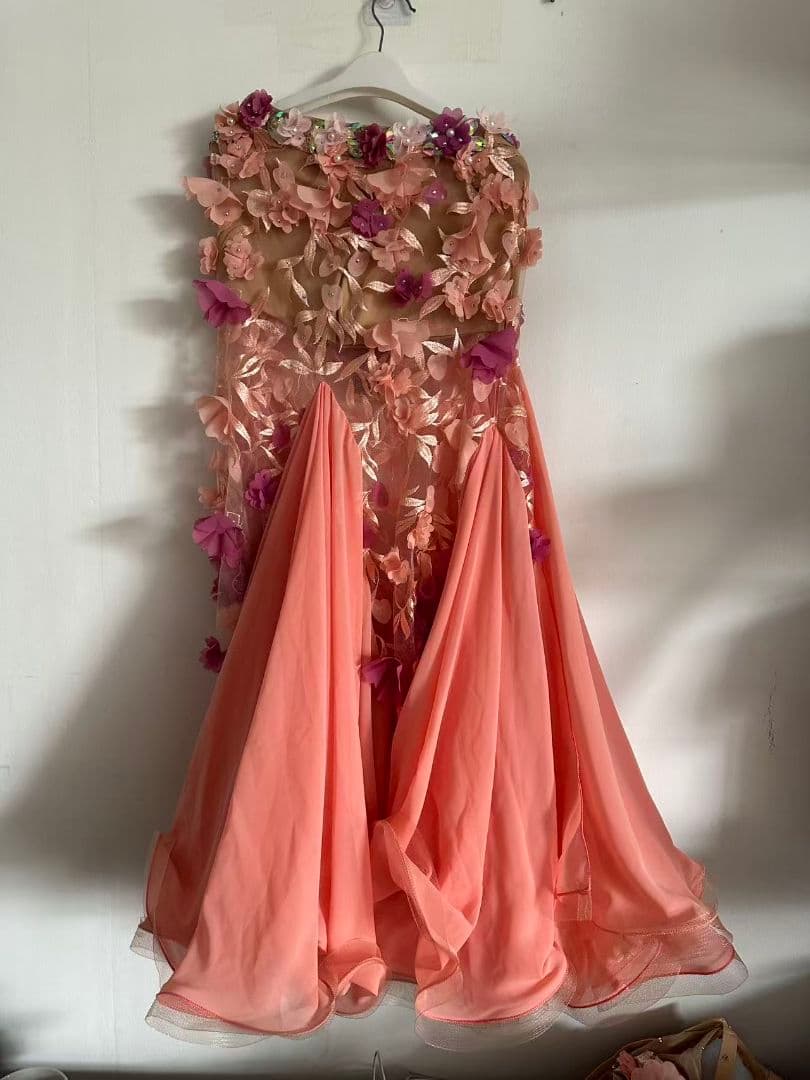 セールベリーダンス衣装 ブラスカートセット オレンジ系 花 オーダーメイド