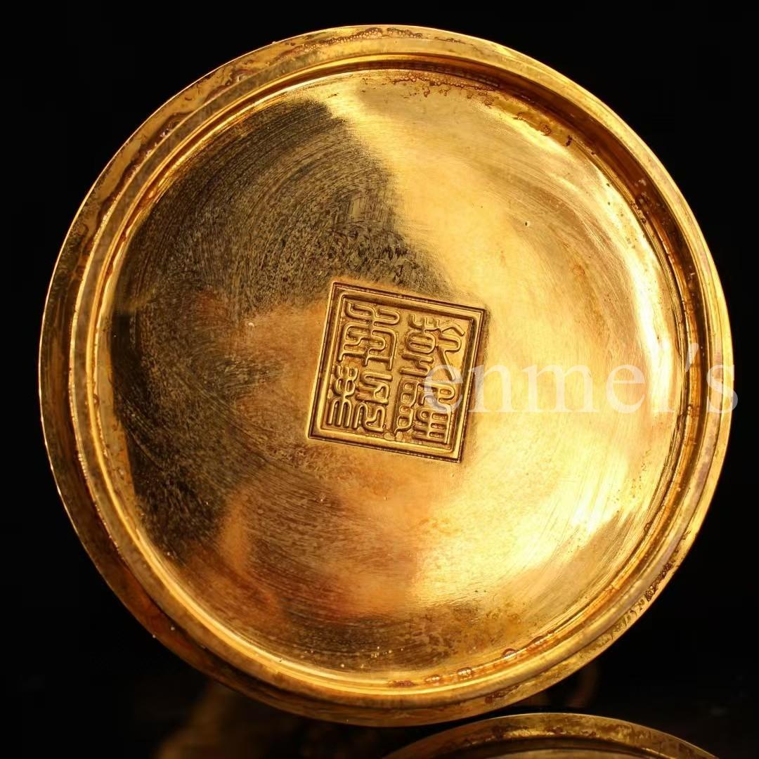 中国古美術・旧蔵鎏金鶴花鼓花瓶・純銅製・純手作り・高浮彫・風水開運・置物・文房具