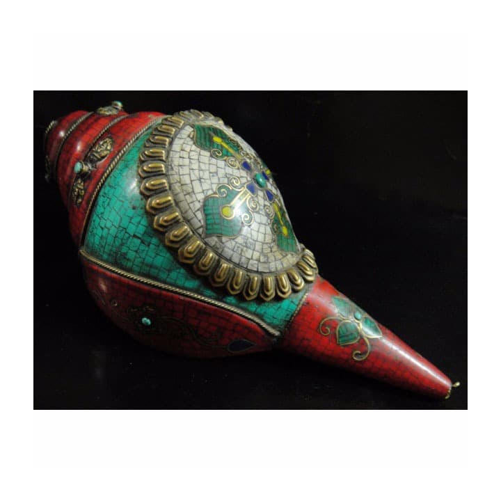 ◆チベット密教法具 法螺貝（シャンカ）羯磨（カツマ)-5