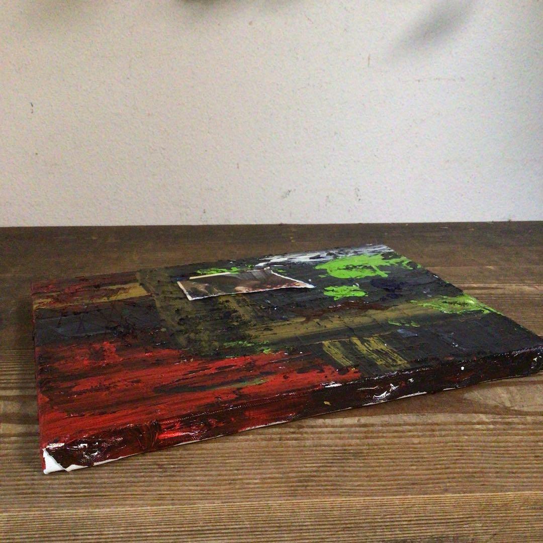 No4127 額装　作者不明　コラージュ画　油彩画　抽象画　現代アート　送料無料