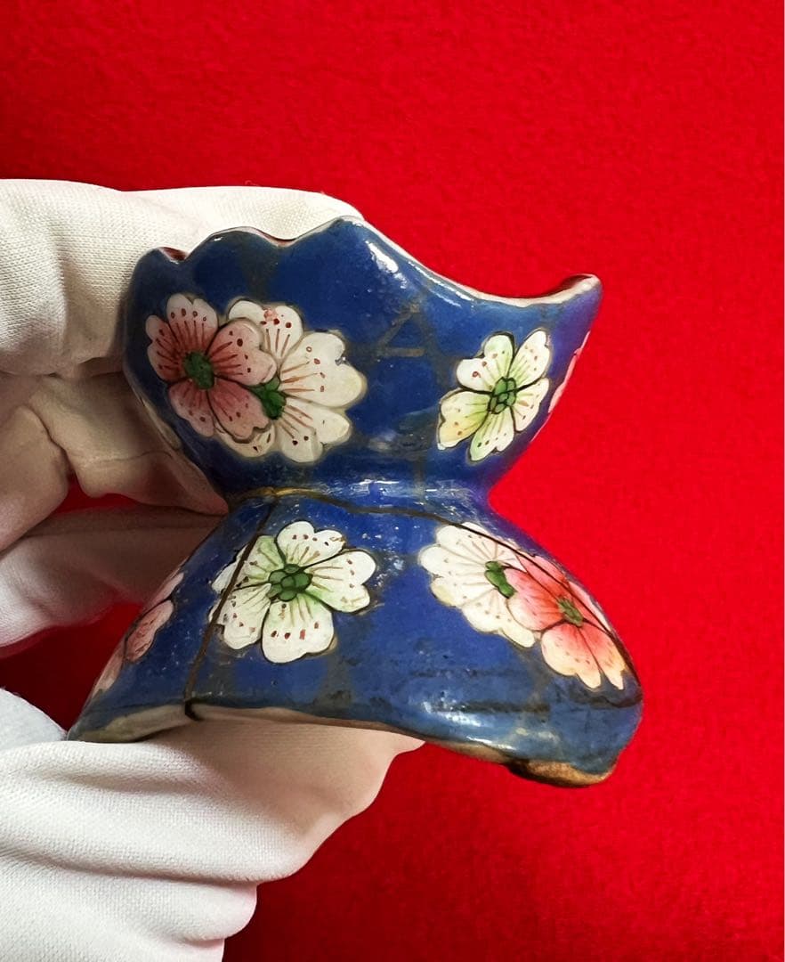 古美術 古玩 骨董品 十錦手櫻模樣蓋置 嘉慶年製　茶道具