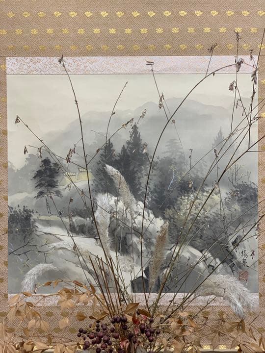 骨董水墨画　郡 賜泉 絹本肉筆 掛軸 素敵な作品