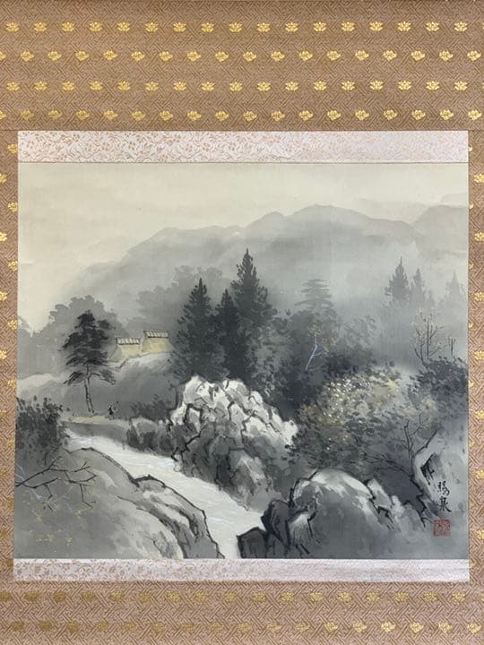 骨董水墨画　郡 賜泉 絹本肉筆 掛軸 素敵な作品