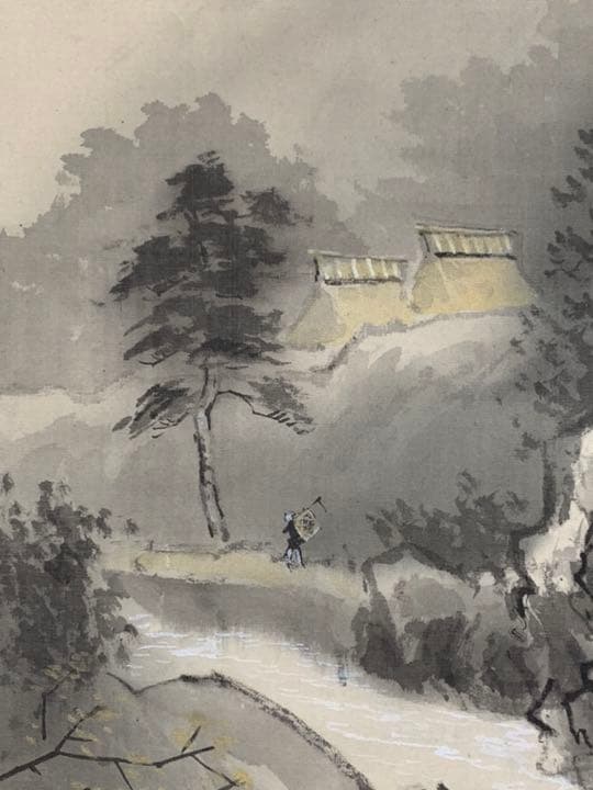 骨董水墨画　郡 賜泉 絹本肉筆 掛軸 素敵な作品