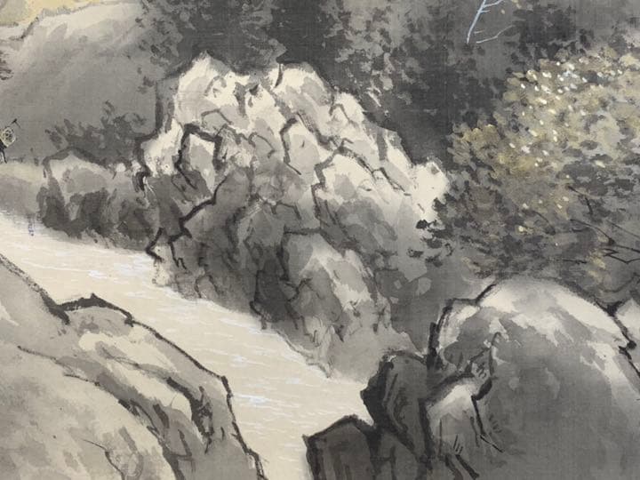 骨董水墨画　郡 賜泉 絹本肉筆 掛軸 素敵な作品