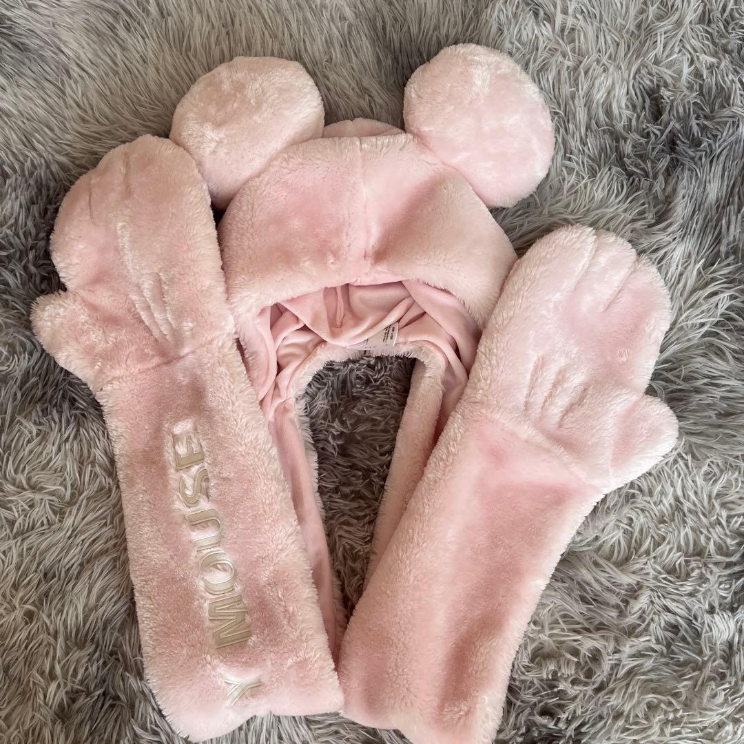 ディズニー ファンキャップ マフラー 手袋 ミッキー ピンク マフラーキャップ