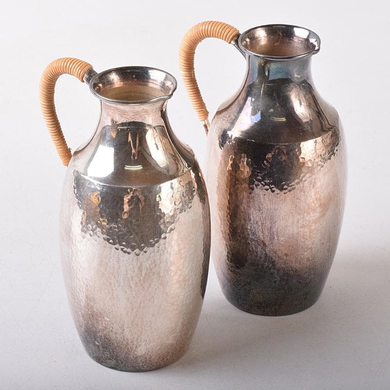 ウスヰ謹製　純銀製　酒器　ちろり二本　酒盃三客　計約258g　共箱　FR8220