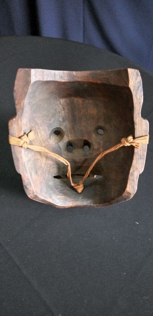 木製天狗、神楽面 鬼の顔 約20cm x 25cm