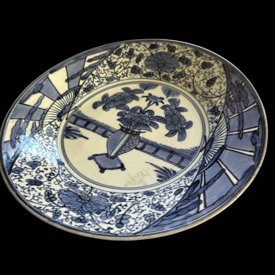【古伊万里】江戸後期 染付花文 皿 青花磁器 和骨董 飾り皿 アンティーク