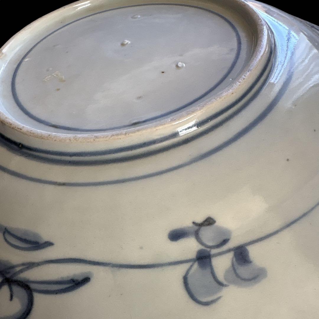 【古伊万里】江戸後期 染付花文 皿 青花磁器 和骨董 飾り皿 アンティーク