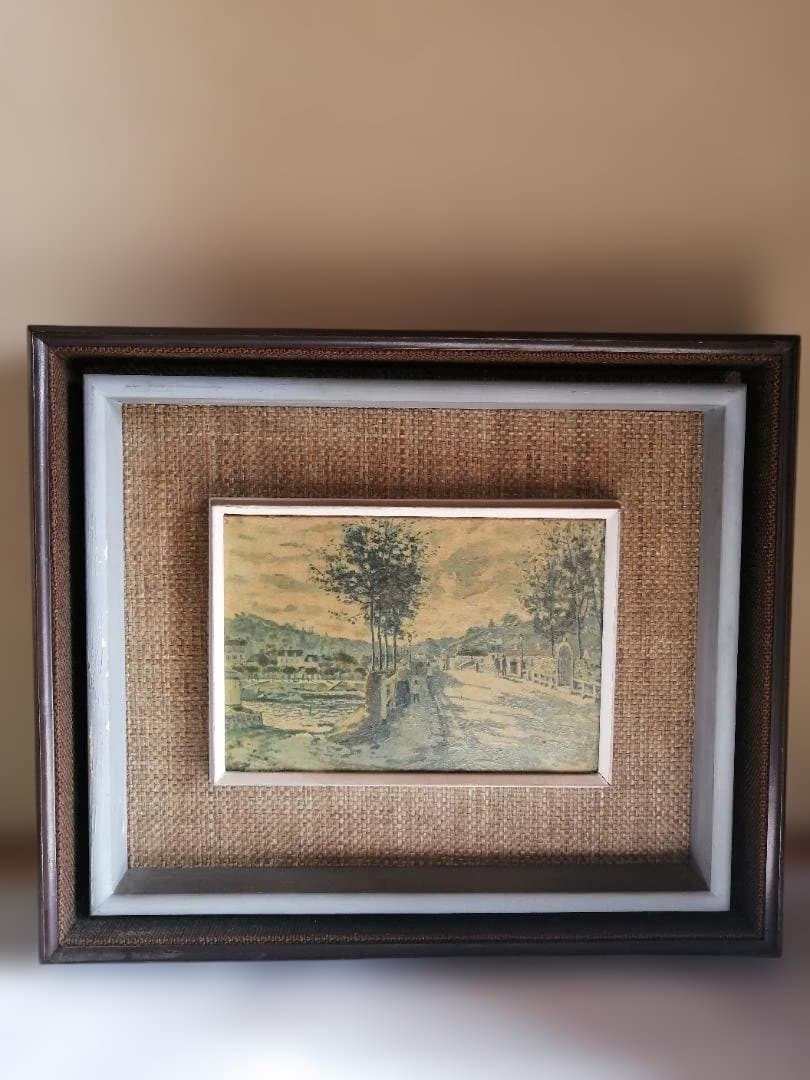 複製画　クロード・モネ「ブージヴァルの橋」AIによる結果　レトロな額縁