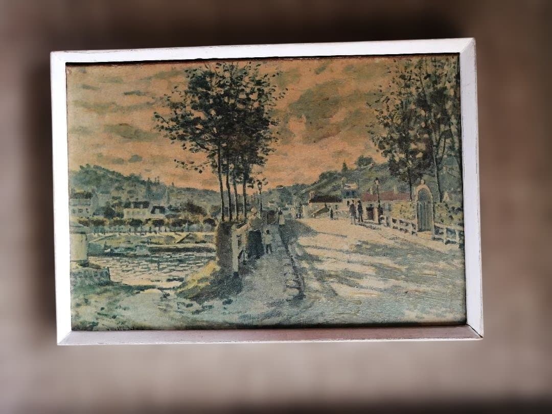 複製画　クロード・モネ「ブージヴァルの橋」AIによる結果　レトロな額縁