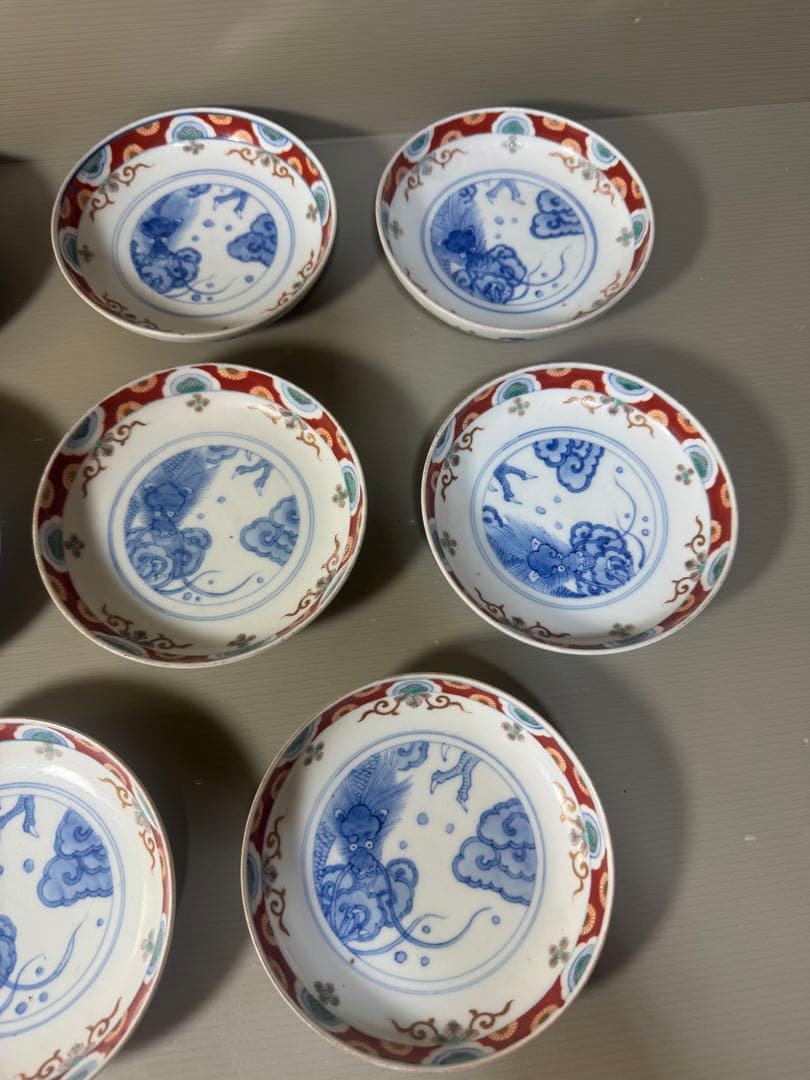 2429 激レア　香蘭社　伊萬里風　色絵龍文　皿　8客　時代物