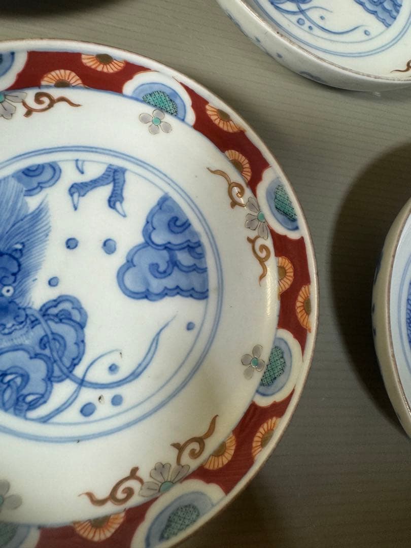 2429 激レア　香蘭社　伊萬里風　色絵龍文　皿　8客　時代物