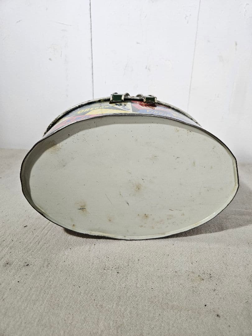 US vintage TIN缶 カレッジ ペナント オブジェ ハンドル 中蓋付き