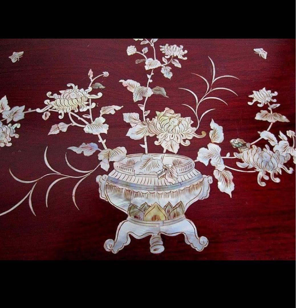 中国美術 唐木 螺鈿象嵌細工 螺鈿テーブル/シノワズリ・中国 高級家具:配送別途