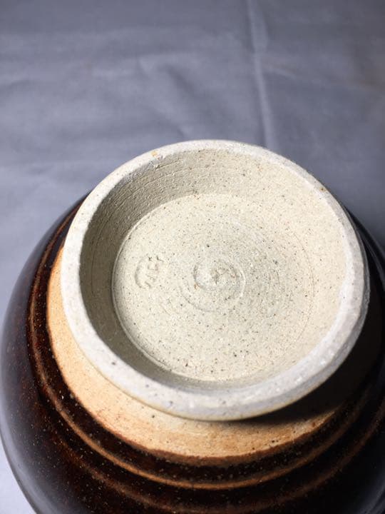 【茶道具】陽炎園造  膳所焼 胴紐 茶碗 A162