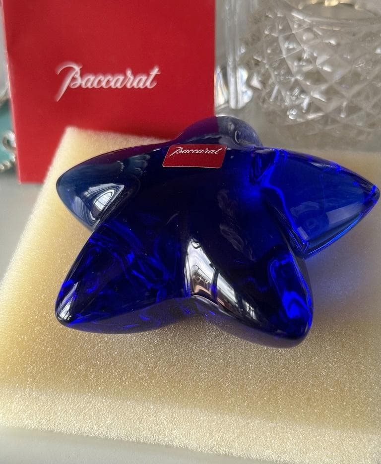 売約済み　バカラ　希少　クリスタル　ペーパーウェイト　青い星　ヒトデ　オブジェ