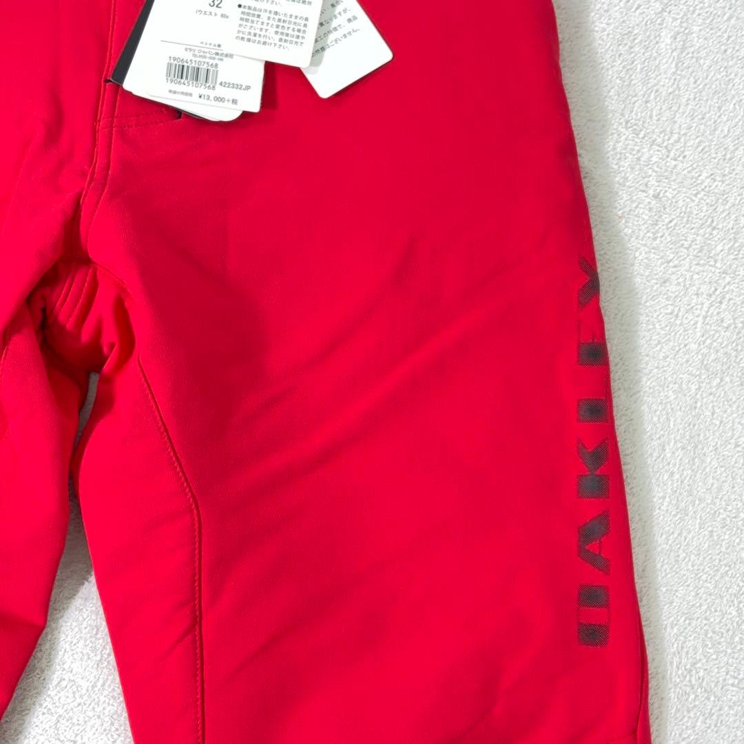 タグ付美品【OAKLEY】ゴルフパンツ 撥水 防寒 裏起毛 ロゴ刺繍 赤系 32