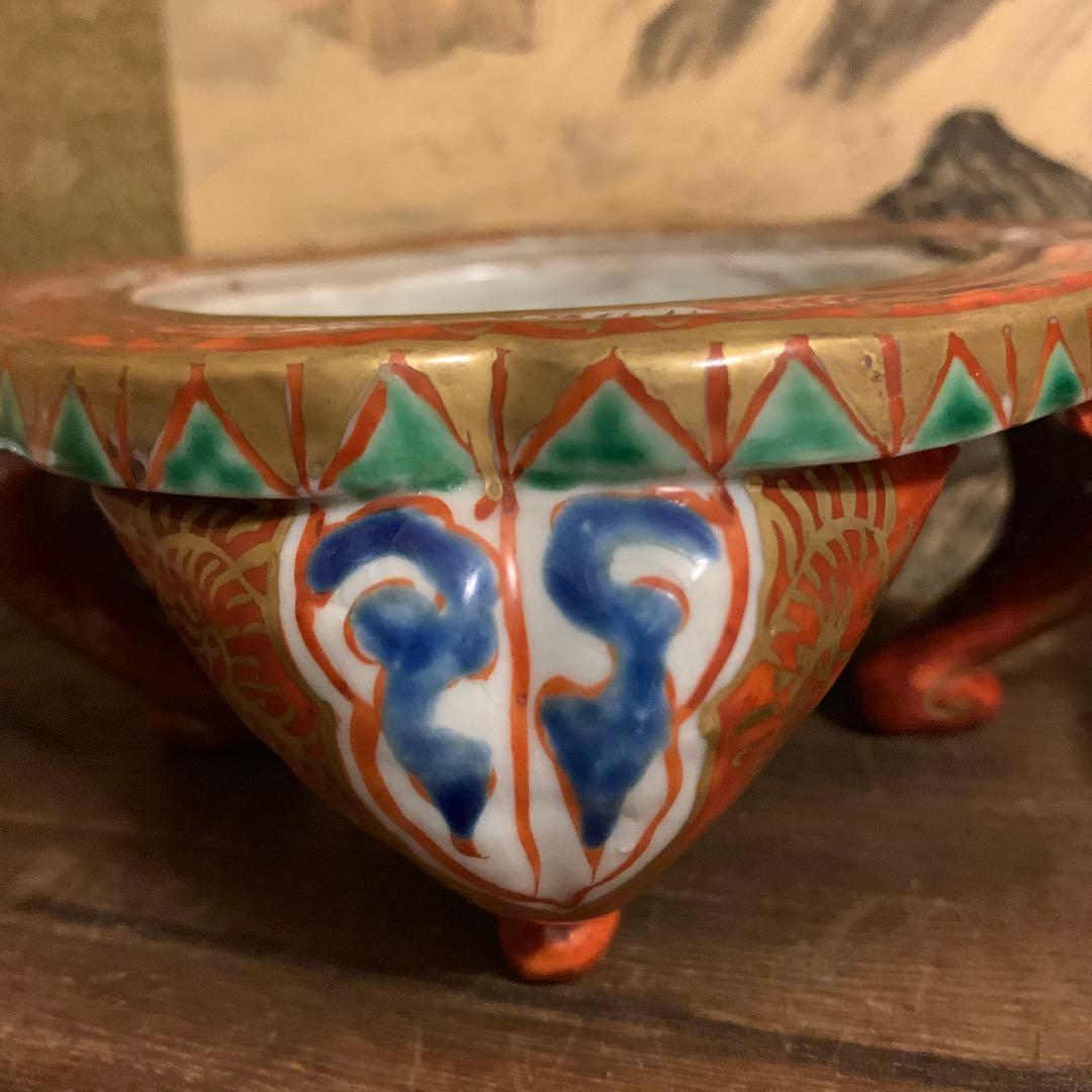 五彩双凤 四脚香炉 角福　珍品　箱付173