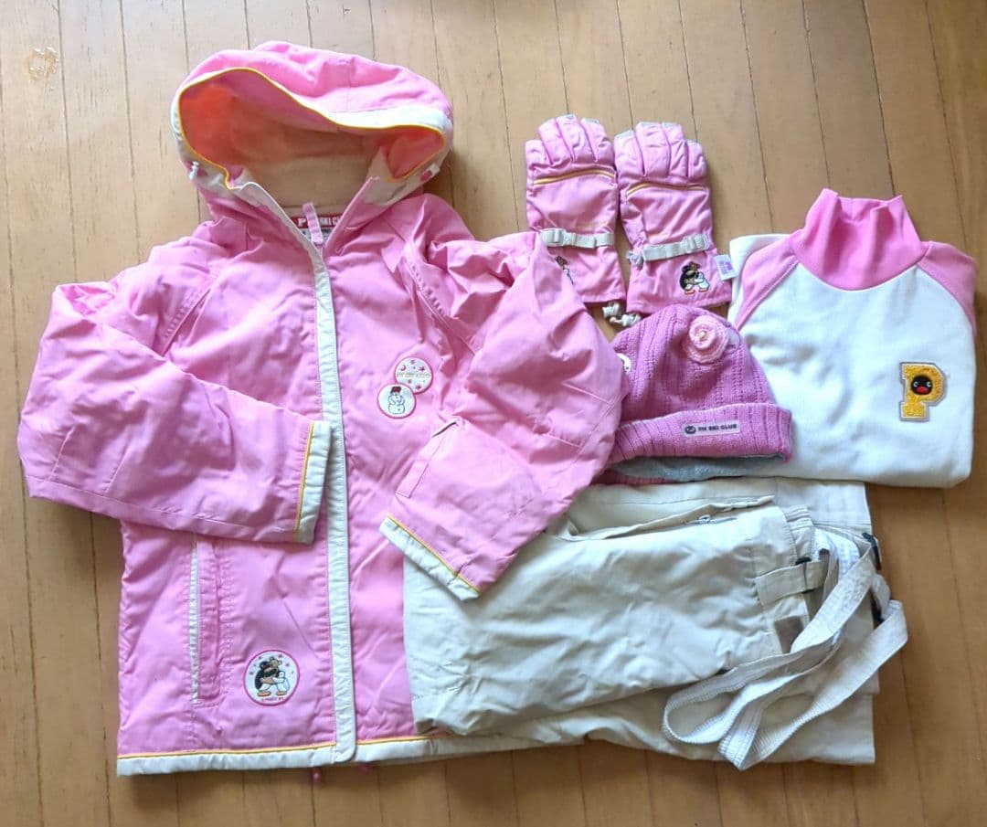 160cm ピングー PINGU ピンク スキーウェア 小物セット 5点セット