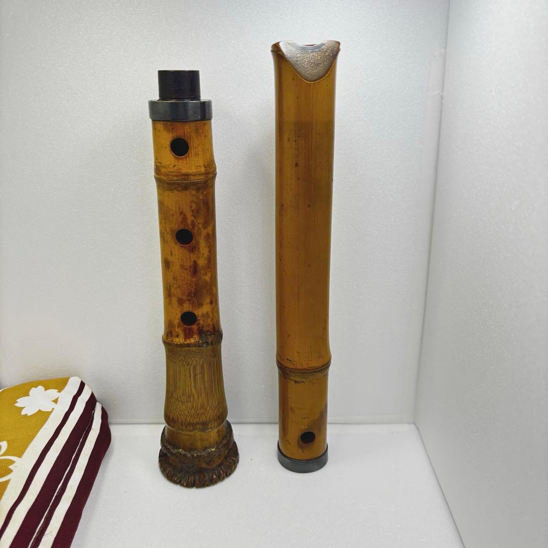 【都山流　竹仙銘】尺八本体　1尺8寸　ケース、歌口カバー付き