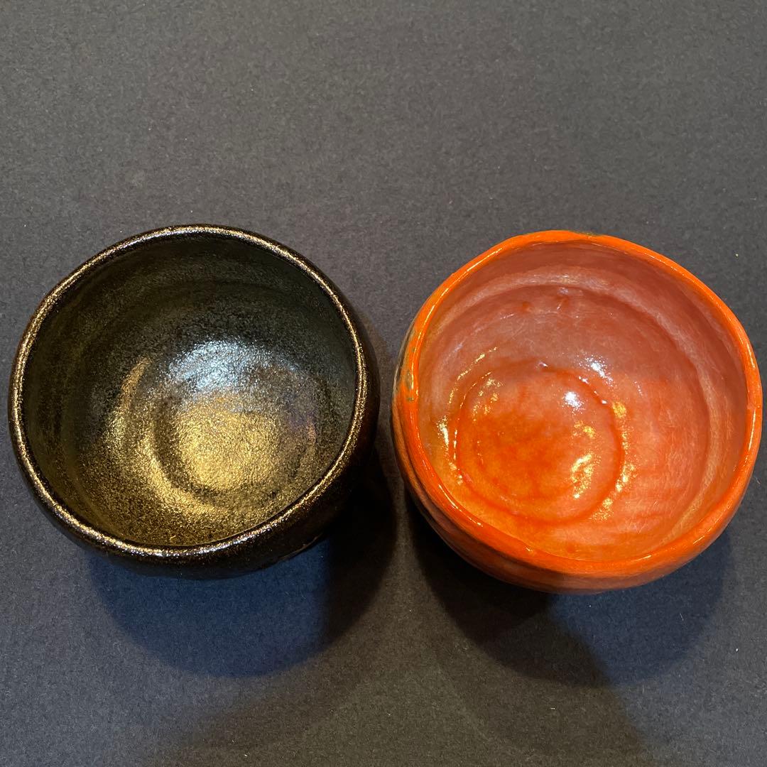 大徳寺【福本 積鷹】和尚書付、【佐々木 松楽】(造)の『赤黒楽茶碗』一双※茶道具