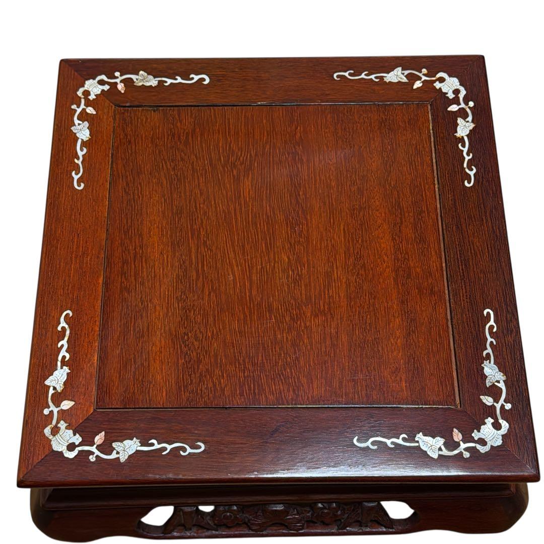 高級唐木 花台 螺鈿細工 透かし彫り 床の間 和インテリア 華道 飾り台