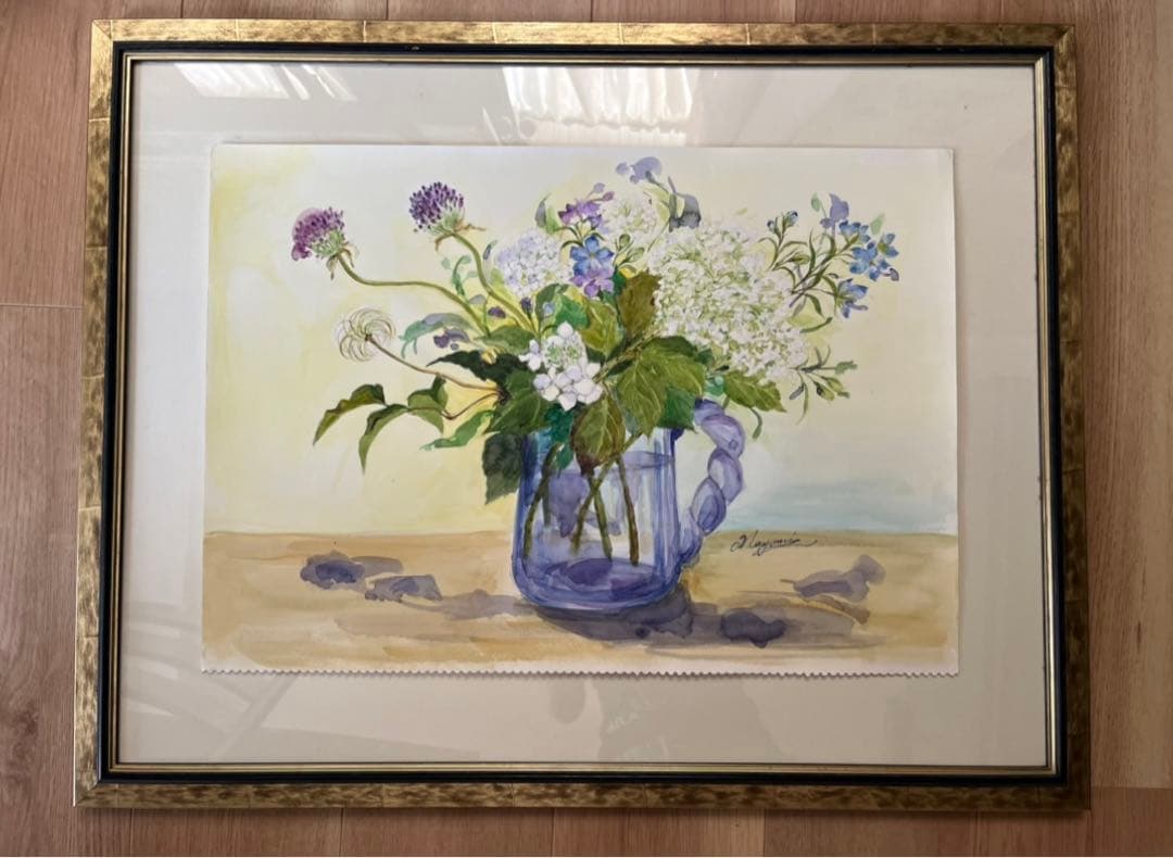 ガラスの花瓶　水彩画　原画