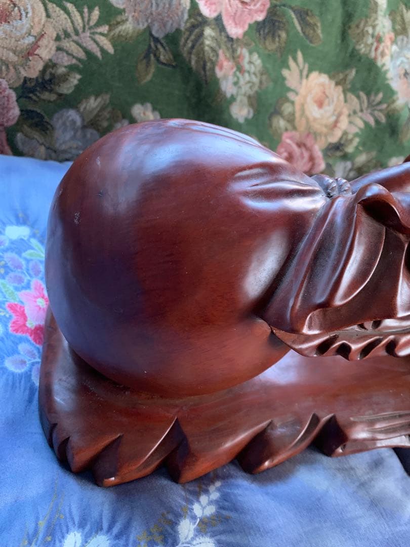 七福神の布袋尊様 縁起物 置物 インテリア 木彫り 大きめ