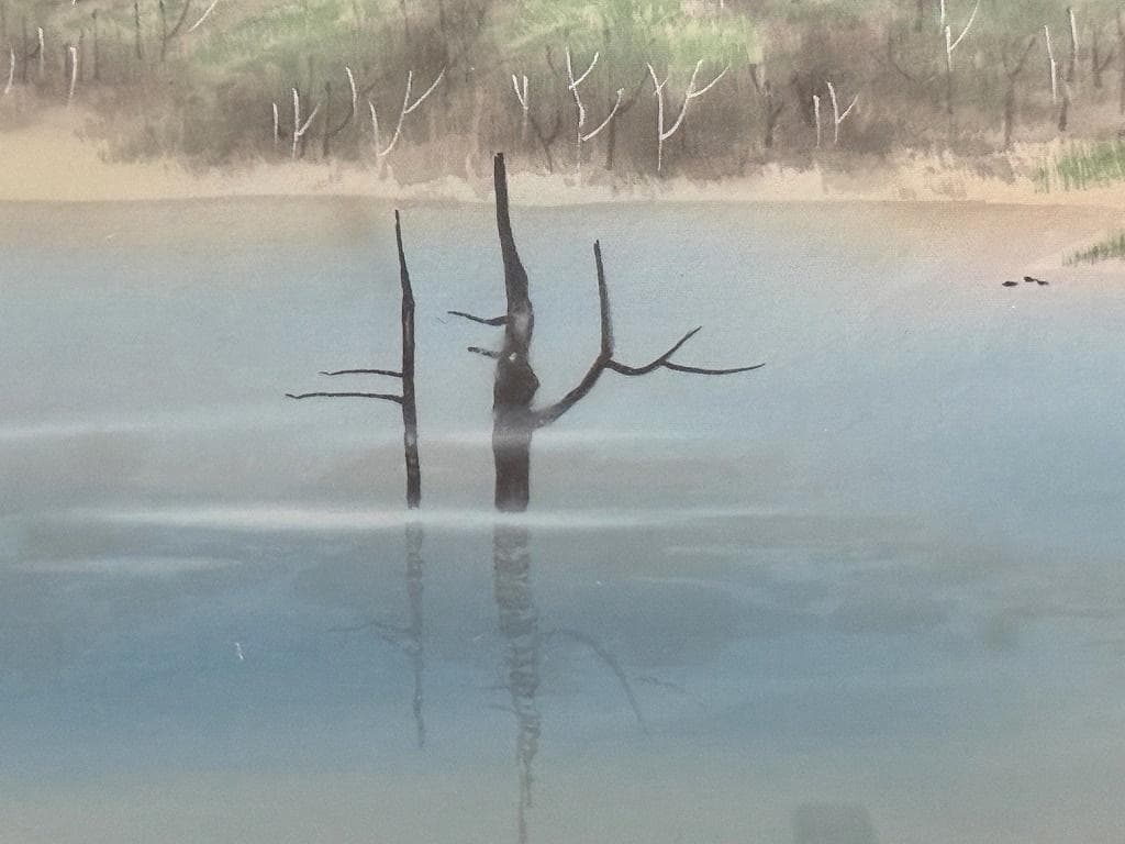 上条東観　絵画　山の湖畔（タイトル不明）評価額３２萬円　保証書付き