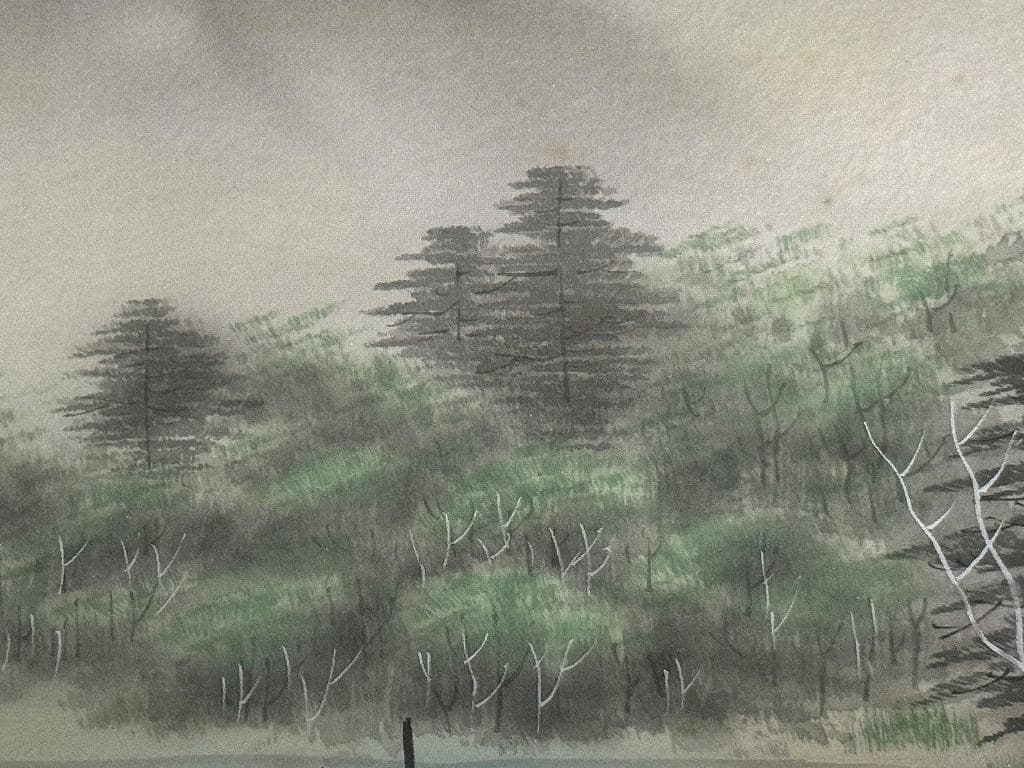 上条東観　絵画　山の湖畔（タイトル不明）評価額３２萬円　保証書付き