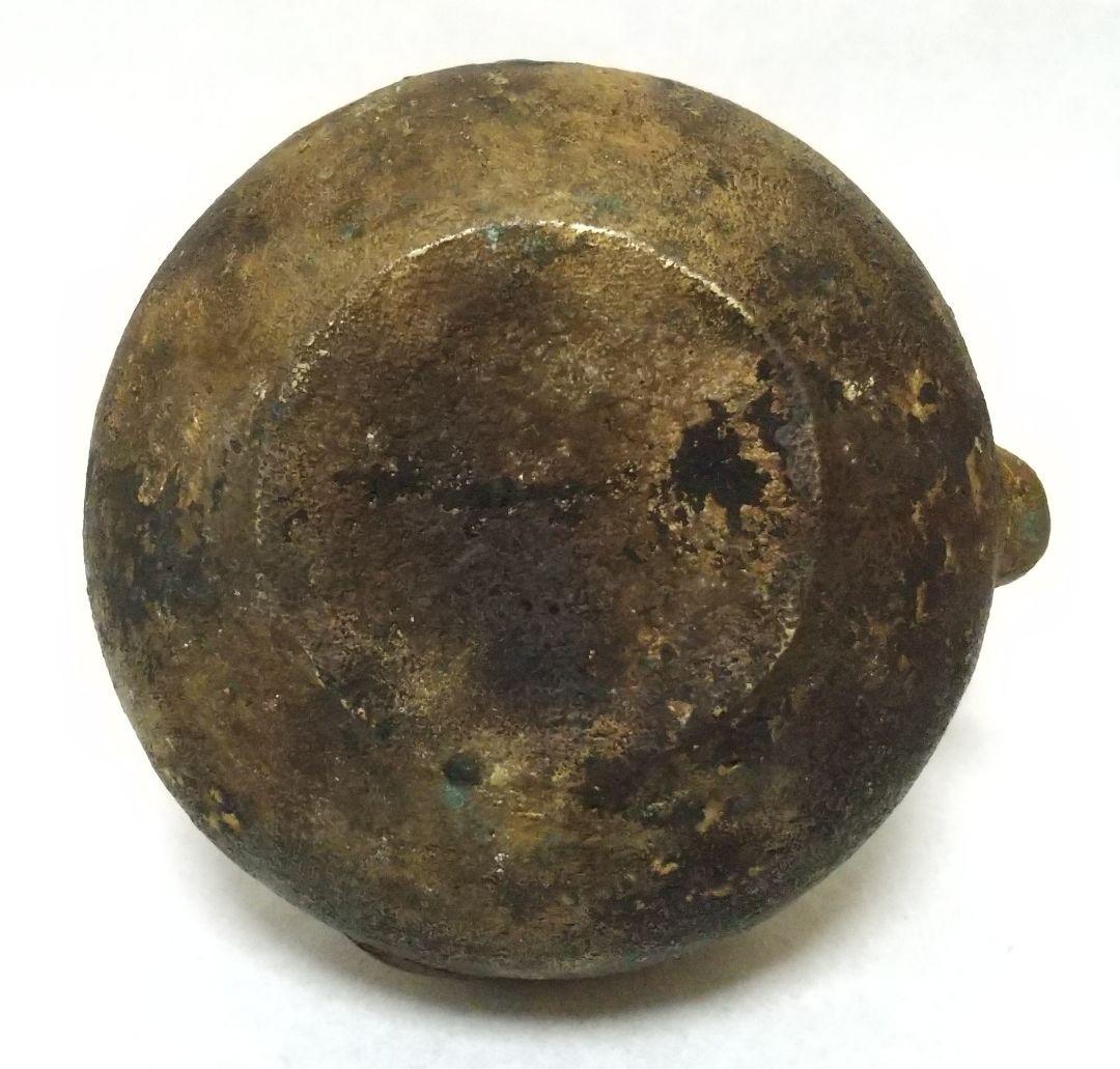 梅泉造 亀文堂 銅瓶 山水楼 帆船紋盖 象嵌叶提梁