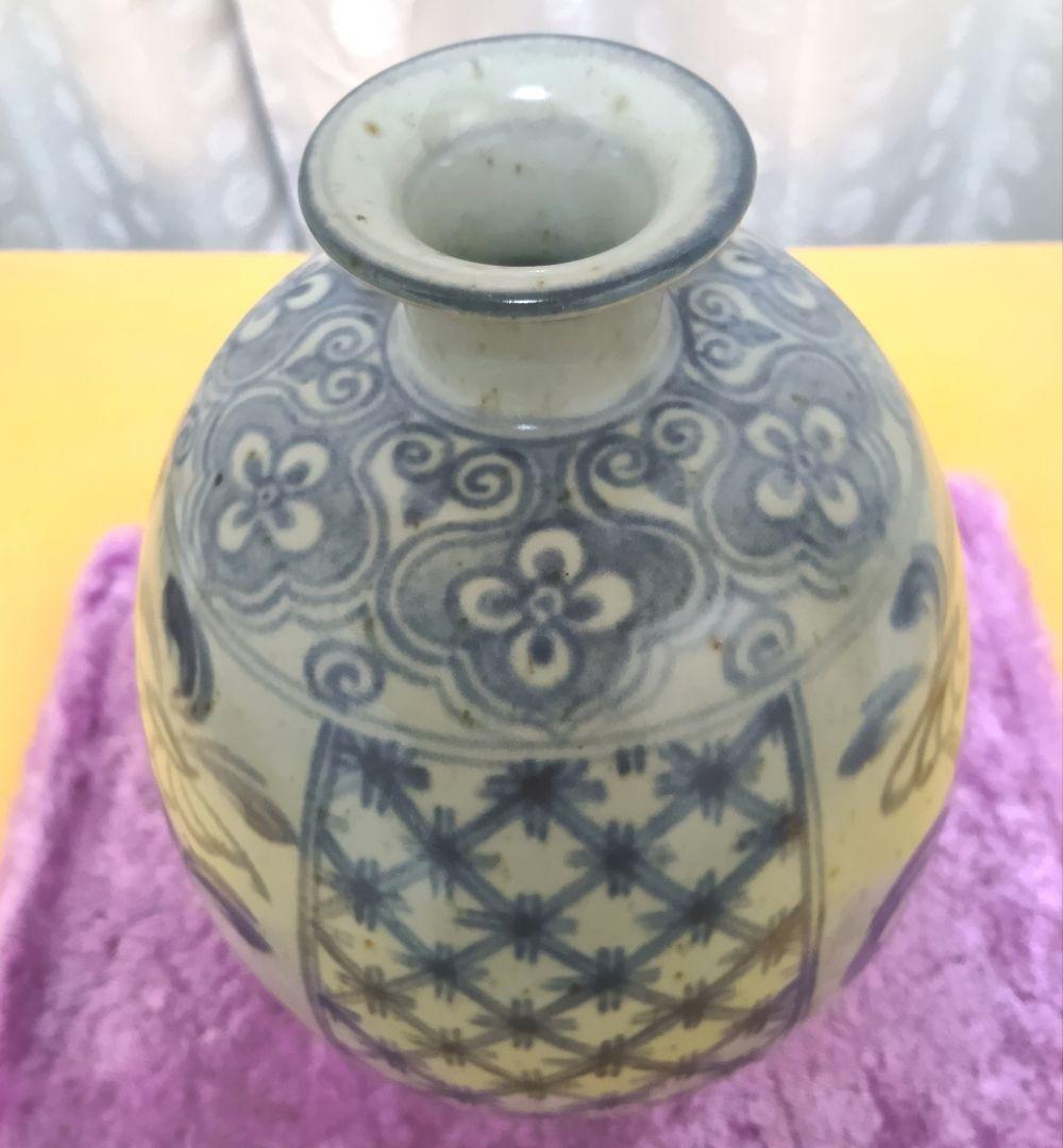 骨董品　萬古焼　華器　岸園山　花瓶　花器　花生　花入　呉須模様