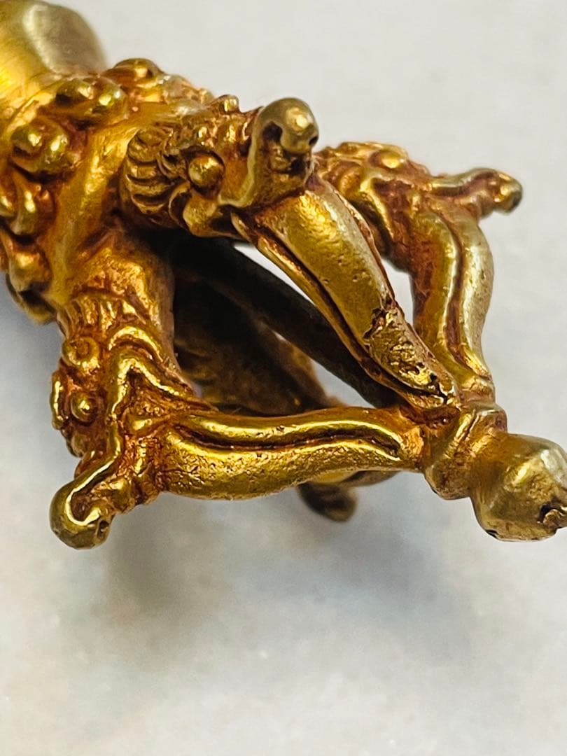 チベット密教 新品 プルパ 金メッキ　龍　金剛杵　約12センチ 594