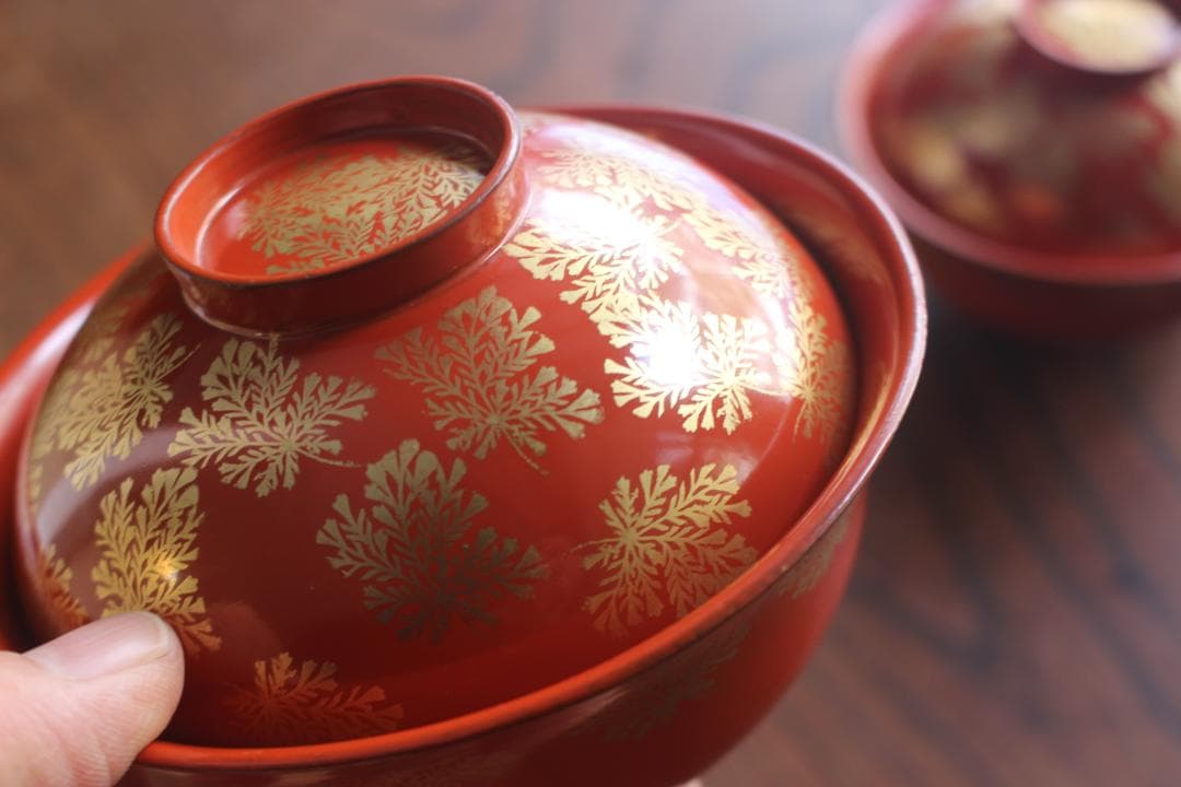 時代逸品！上質朱漆に極上信夫蒔絵の映えるお椀2点（検輪島塗懐石椀蒔絵椀