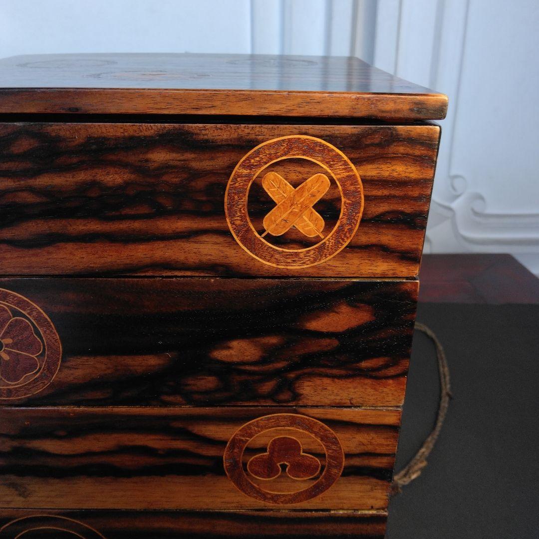 重箱　黒柿　象嵌