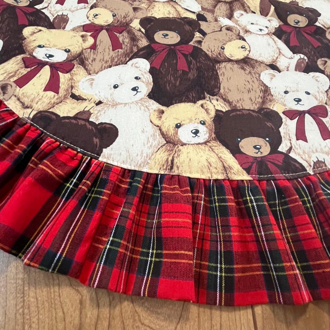 1253.カフェマットL61 くまタータンチェック　リバーシブルハンドメイド犬服