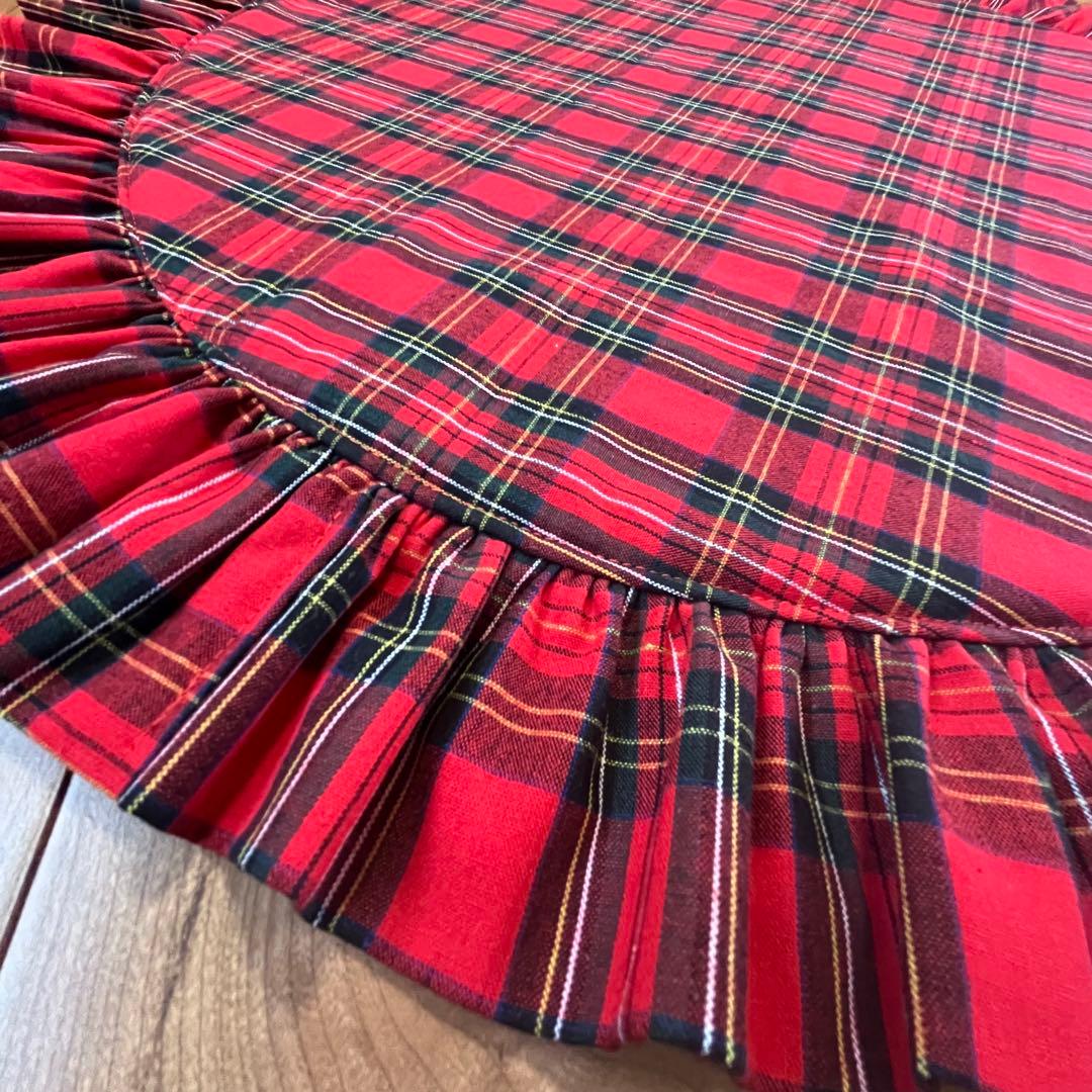 1253.カフェマットL61 くまタータンチェック　リバーシブルハンドメイド犬服