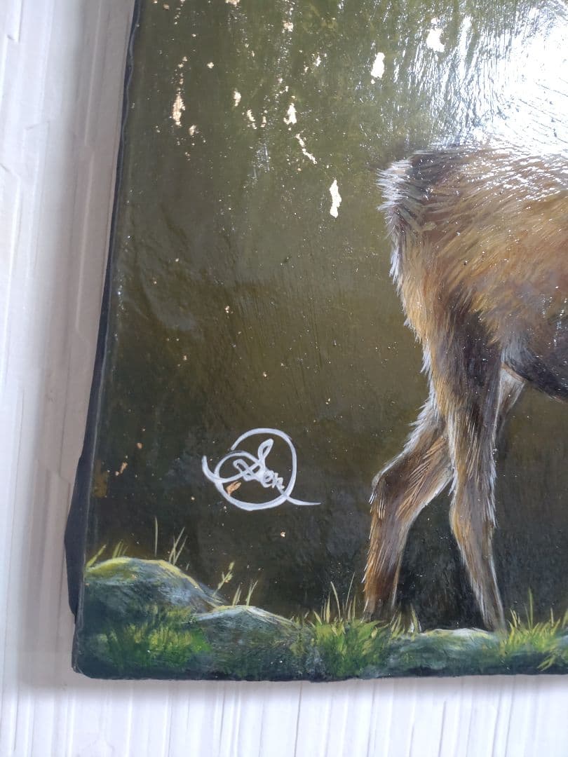 エゾシカの油絵【タイトル:僥倖】1点物の原画◆作者サイン入り◆F3号キャンバス