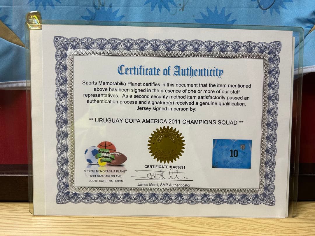 ウルグアイ代表　フォルラン　2011 コパアメリカ ユニフォーム実使用サイン入り