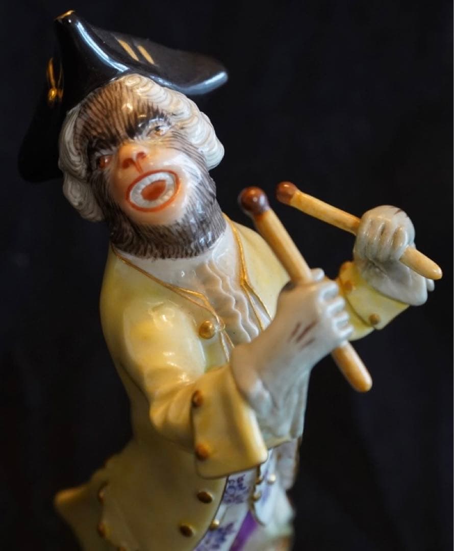 【美品】マイセン 猿の楽団 打楽器 イエロージャケット1級品