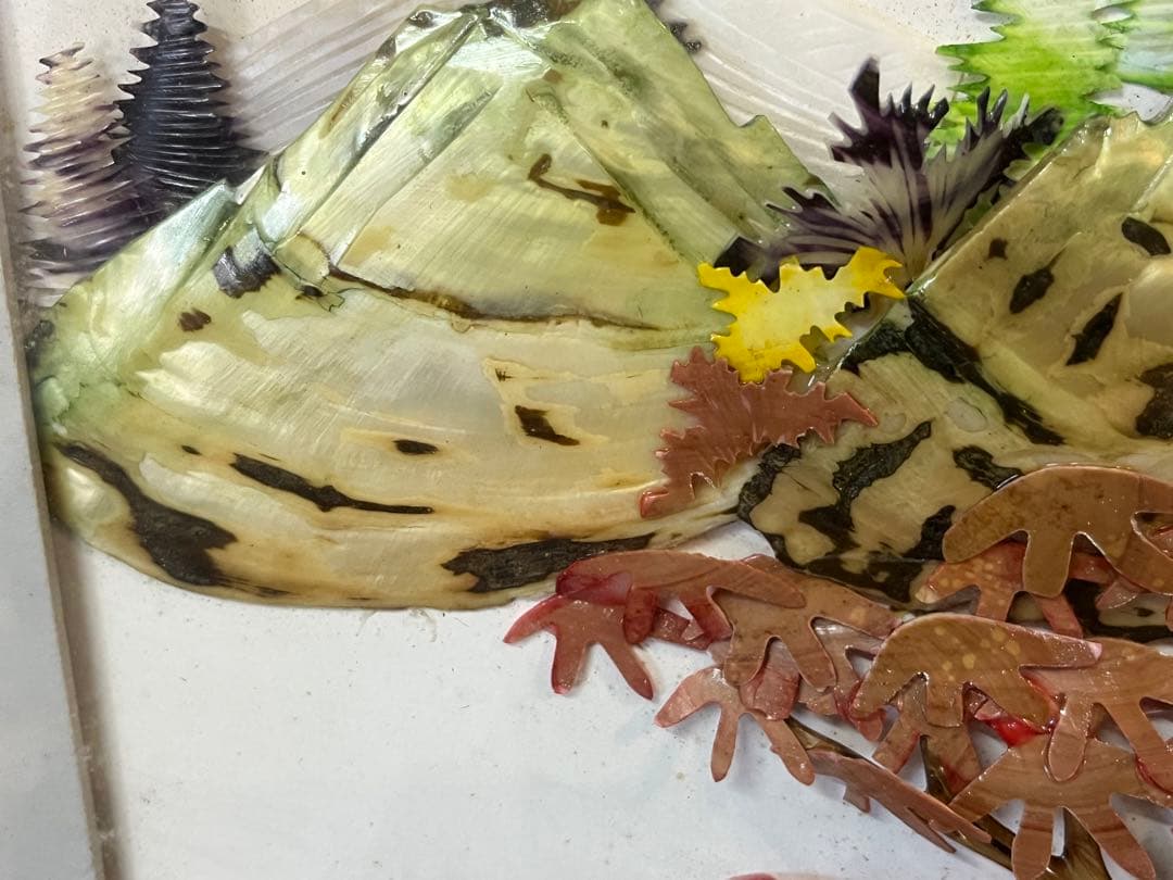 【アンティーク】中国美術 貝細工彫刻絵画 万里の長城 額装 額縁 風景画 骨董