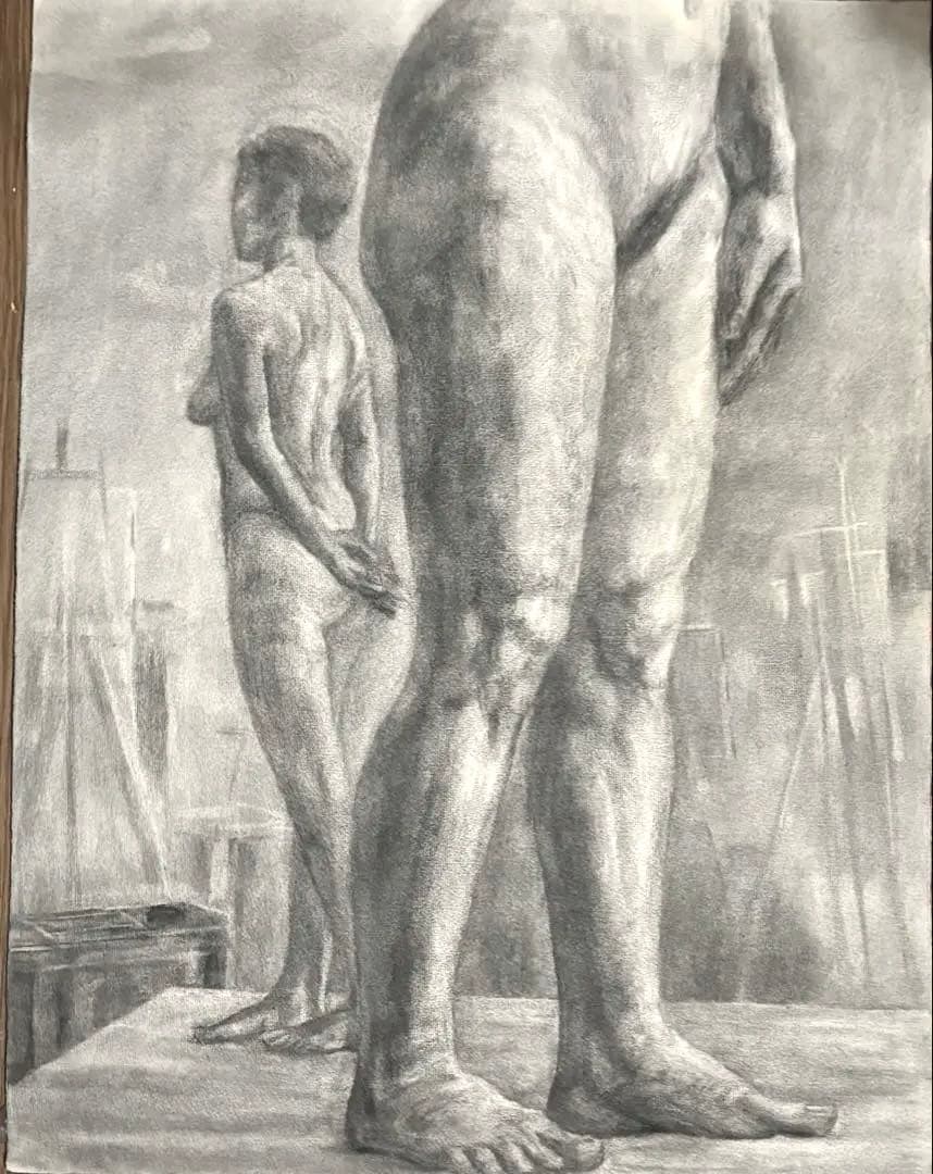 【専用】木炭画 裸婦 デッサン 木炭紙判 約500×650mm 立ちポーズ