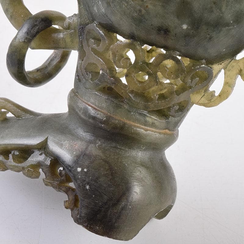 中国　玉石彫刻　龍刻　爵　V　R9036