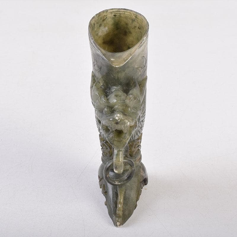 中国　玉石彫刻　龍刻　爵　V　R9036